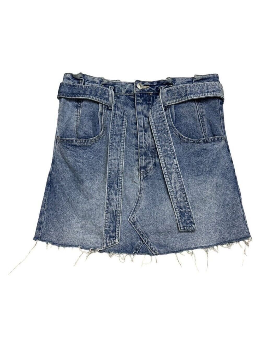 FREE PEOPLE Designer We The Free Denim Jean Mini Skirt With Belt Womens Small